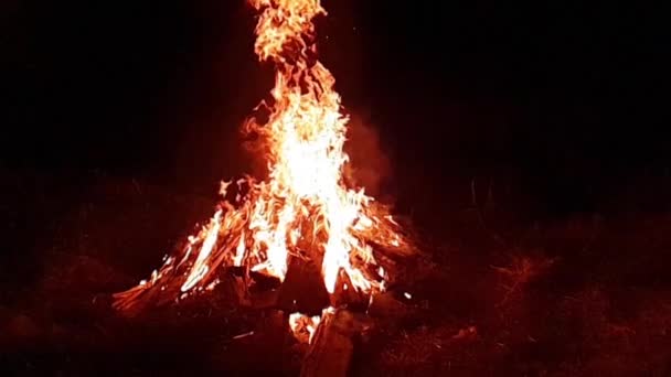 Fuego Ardiente Noche Fogata Hoguera Nativo 960 Fps 32X Cámara — Vídeo de stock