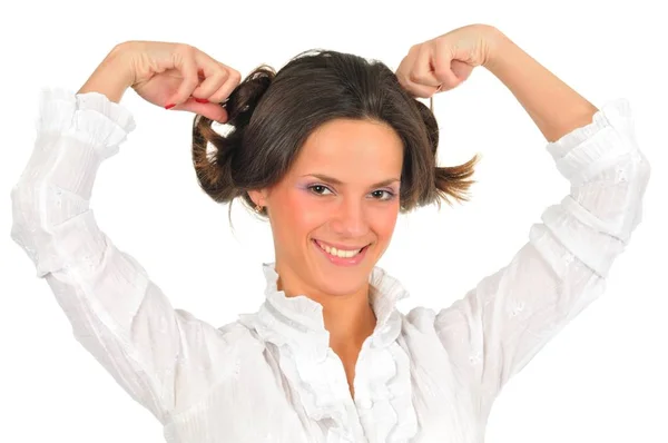Portrait of young woman playing with hair — Stock Photo, Image