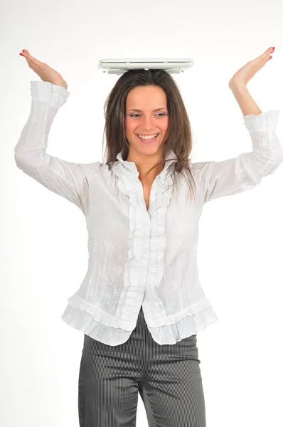 Photo of full-length girl with laptop — Stock Photo, Image