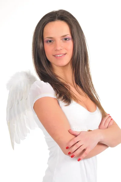 A fehér angyalszárnyú lány portréja — Stock Fotó