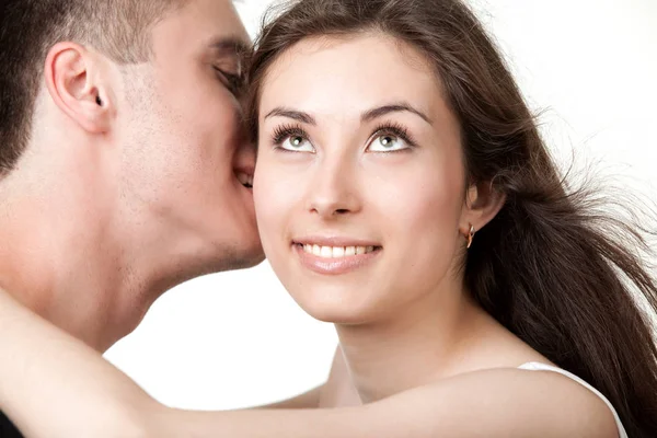 Close-up foto de menina rosto e homem pescoço nas proximidades — Fotografia de Stock