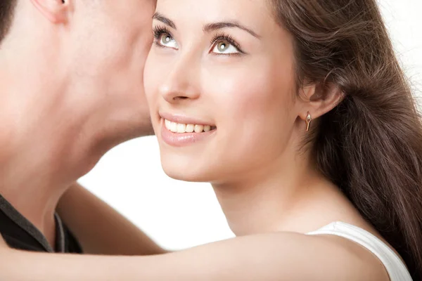 Close-up foto de menina rosto e homem pescoço nas proximidades — Fotografia de Stock