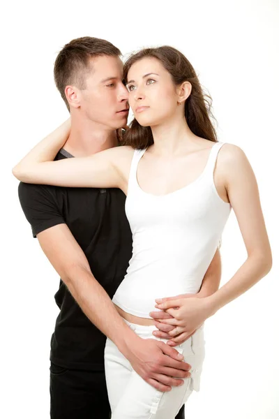 Studio photo of happy couple hugging — Stock Photo, Image