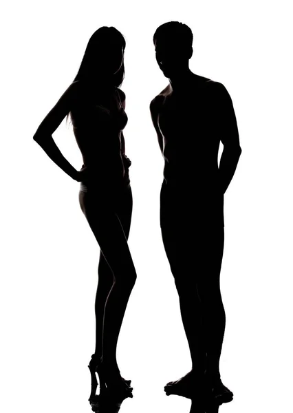 Silhouette of man and woman on white background — Stock Photo, Image