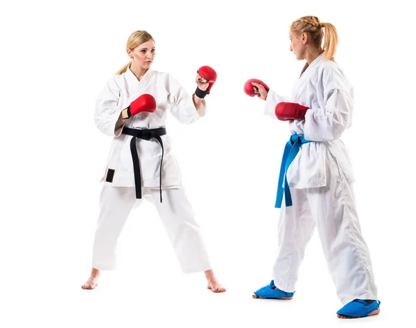 Boxing training two young women — Stock Photo, Image