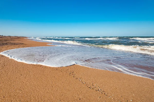 Inscription on sand summer near stormy sea wave — Stock fotografie