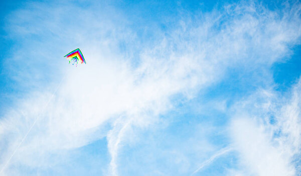 Beautiful kite in bright colors of the rainbow