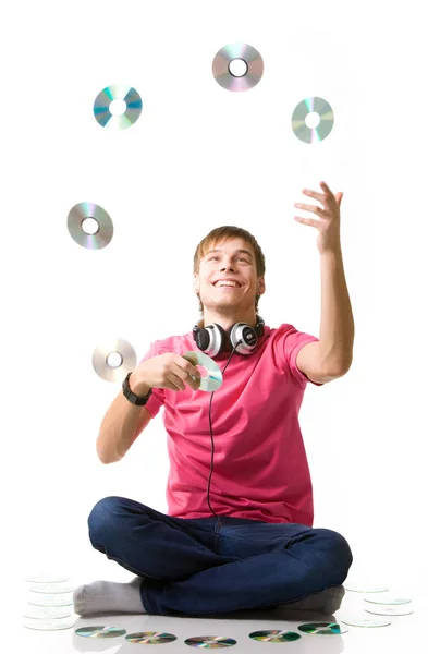 Jovem feliz um amante da música — Fotografia de Stock