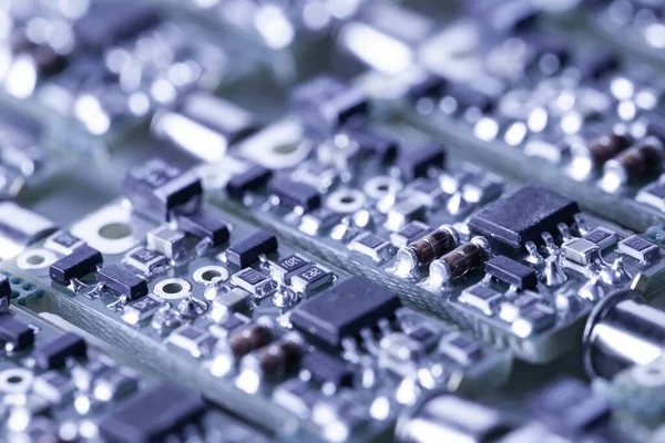 Close Small Microcircuits Lie Next Each Other Production Audio Parts — Stock Photo, Image