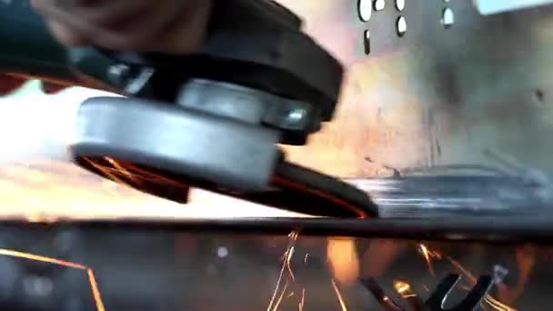Sparks Industrial Grinder Fall Bounce Ground Workshop — Stock Video