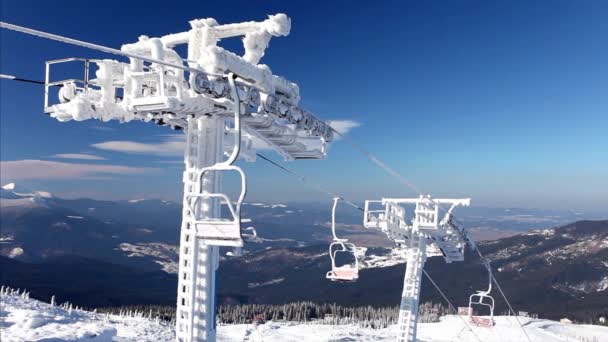 Elevador Estância Esqui Congelado Montanha Carpatian — Vídeo de Stock