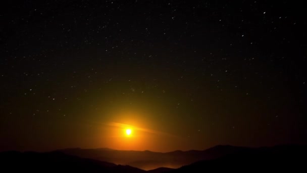 Stars Moon Rise Movement Time Lapse Carpatian Mountains Zeitraffer Technic — Stock Video