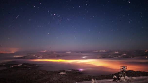 Noche Cielo Estrellado Lapso Tiempo Montaña Invierno — Vídeos de Stock