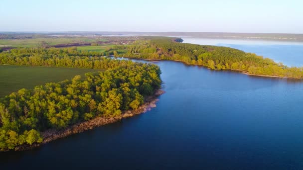 Flying Beautiful Spring River Aerial Camera Shot Ukraine — Stock Video