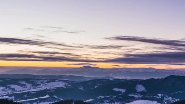 Winter Carpatian Mountains Beautiful Dawn Landscape Bird Eye View Uhd — Stock Video