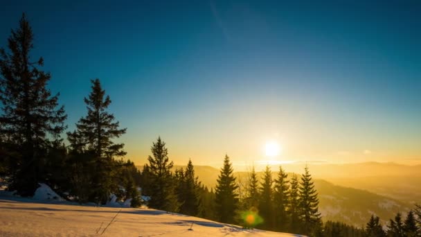 Flygfoto Solnedgången Vinter Berg — Stockvideo