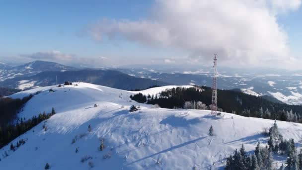 冬のカルパチア山脈を飛び越え 鳥の目の景色を望む美しい風景 Uhd — ストック動画