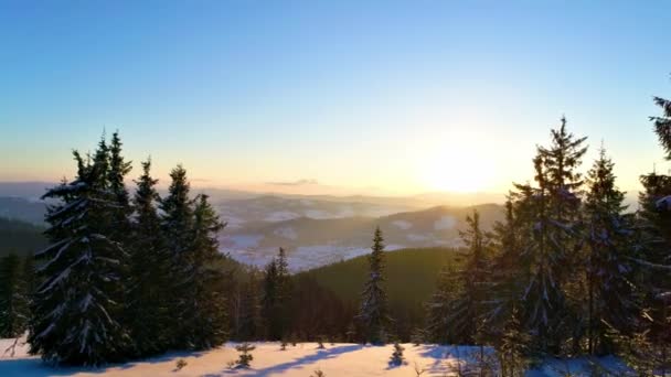Luchtfoto Sunrise Winter Mountain — Stockvideo