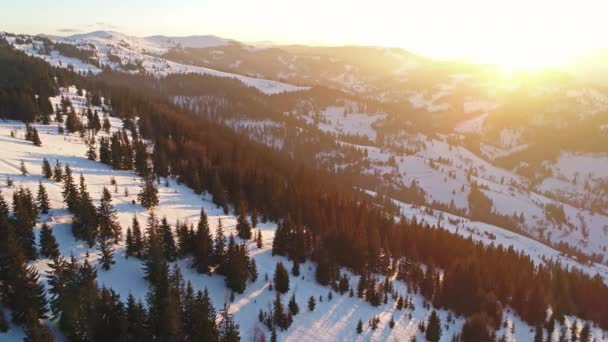 Vista Aérea Atardecer Montaña Invierno — Vídeos de Stock