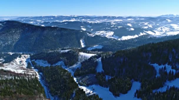 Aérien Téléski Station Ski Dans Les Montagnes Ensoleillées Des Carpatiennes — Video