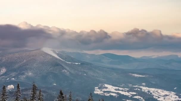 Güzel Dağ Günü Bulutlu Kış Ağaçları — Stok video