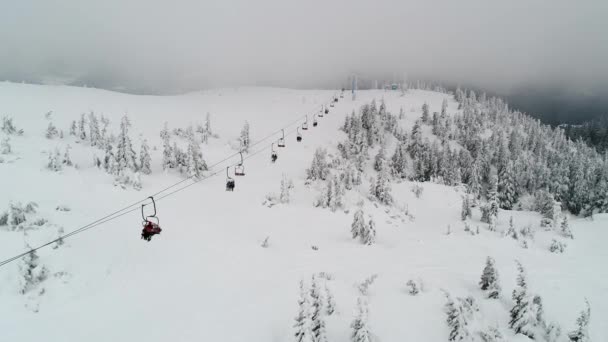 Enhörningar Med Turister Går Till Backen Och Tillbaka Till Skidorten — Stockvideo