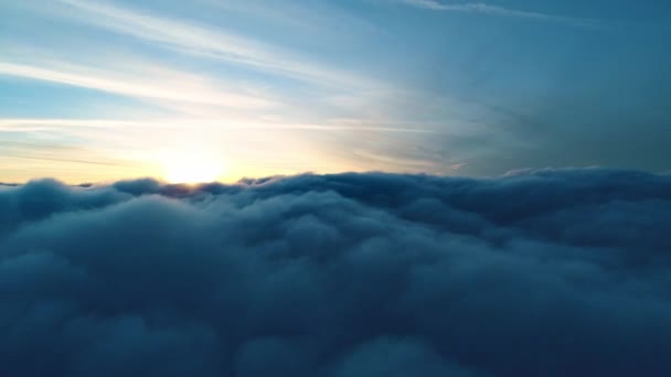 Aerial View Magical Blue Cumulus Clouds Settled Sky Sunset Winter — Stock Video