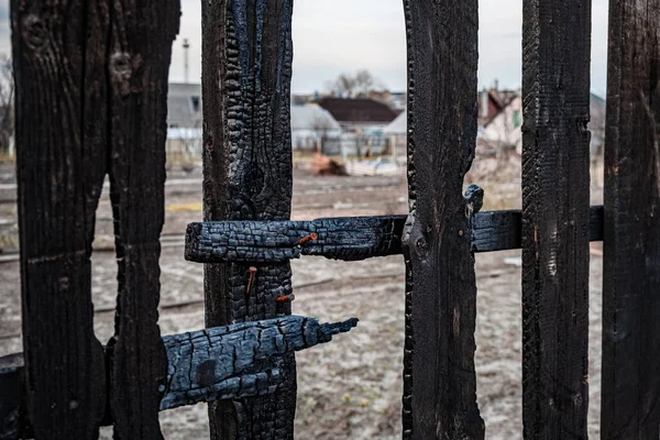 Placas Vedação Queimadas Depois Incêndio Uma Casa Particular Consequências Manipulação — Fotografia de Stock