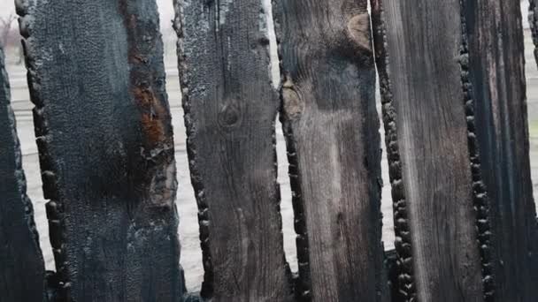 Burnt Fence Boards Fire Private House Consequences Careful Thoughtless Handling — Stock Video