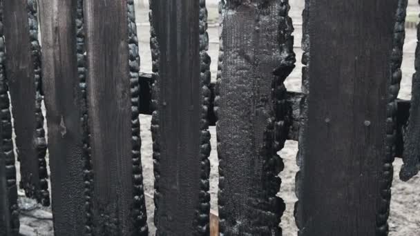 Burnt Fence Boards Fire Private House Consequences Careful Thoughtless Handling — Stock Video