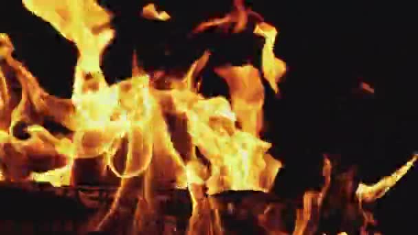 Nahaufnahme Des Hellen Brennenden Feuers Unteren Ende Der Aufnahme Flamme — Stockvideo