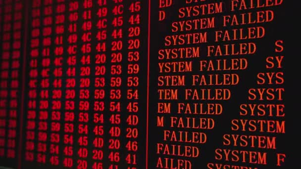Programma Hex System Failed Codice Testo Rosso Sullo Schermo Del — Video Stock