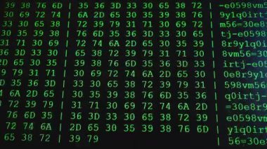 Bilimsel aygıt ekranında HEX kodu, yeşil metin ASCI bilgisi, 4K UHD video