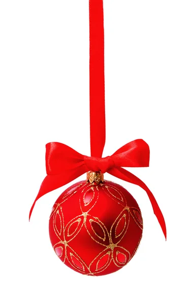 Hunging red christmas ball isolated — Stock Photo, Image
