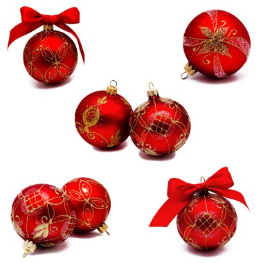 Fotoğraf koleksiyonu mükemmel kırmızı Noel topları ile şerit ISO