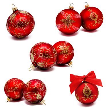 Fotoğraf koleksiyonu mükemmel kırmızı Noel topları ile şerit ISO