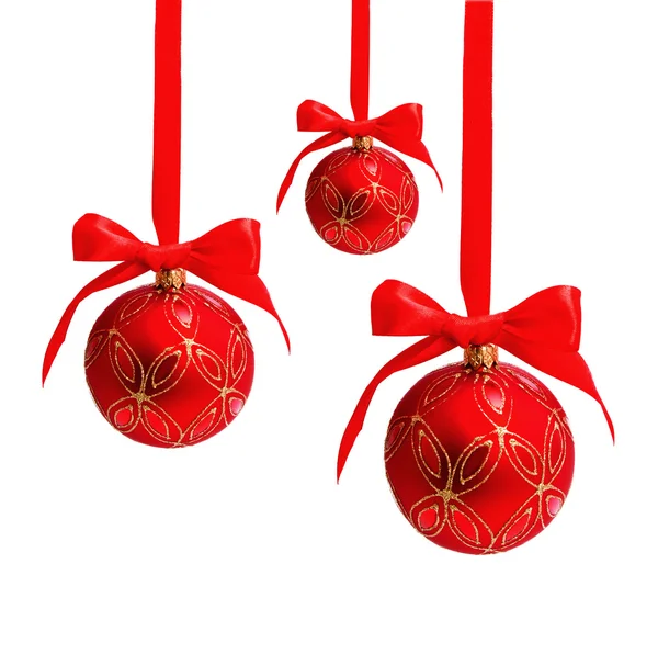 Tre appeso rosso palle di Natale isolato — Foto Stock