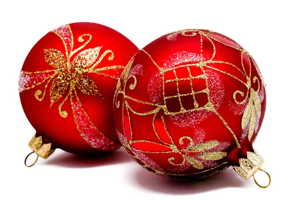 Two perfec red christmas balls isolated — Stock Photo, Image