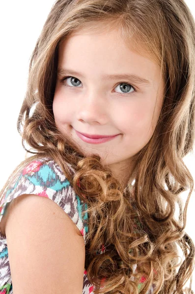 Πορτρέτο του αξιολάτρευτο χαμογελαστό κοριτσάκι απομονωθεί — Φωτογραφία Αρχείου