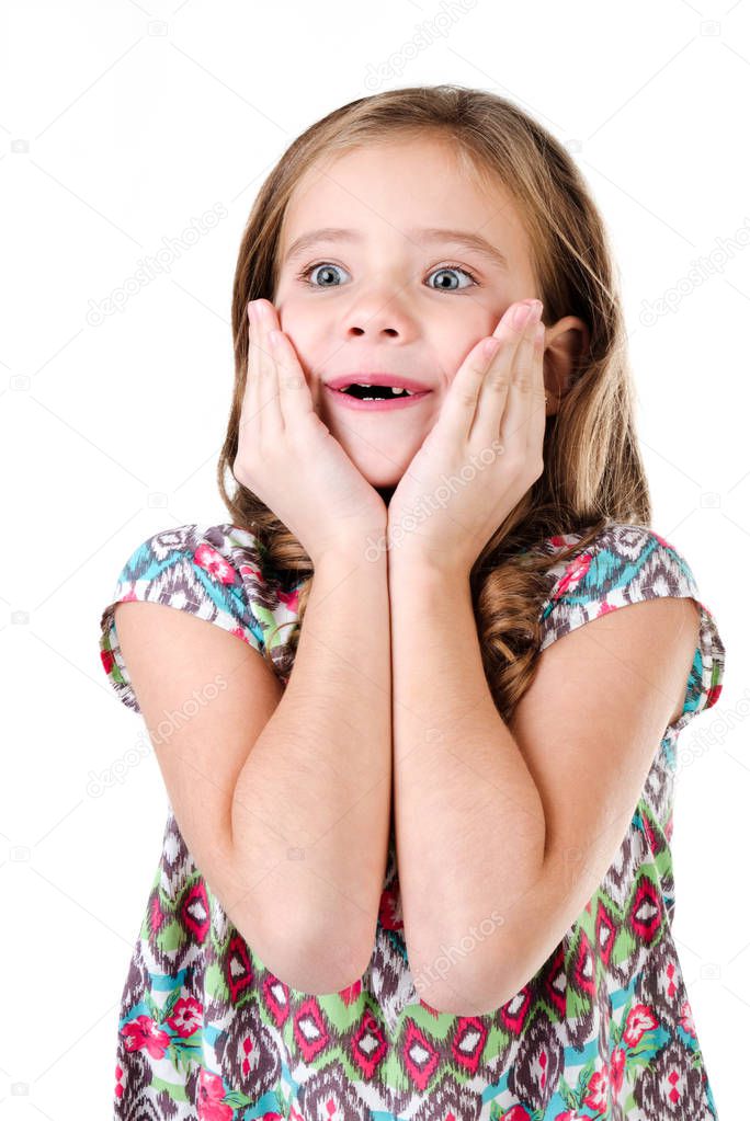 Portrait of adorable surprised little girl isolated 