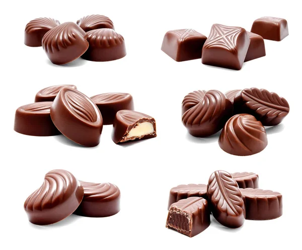 Samling av bilder sortiment av choklad godis — Stockfoto