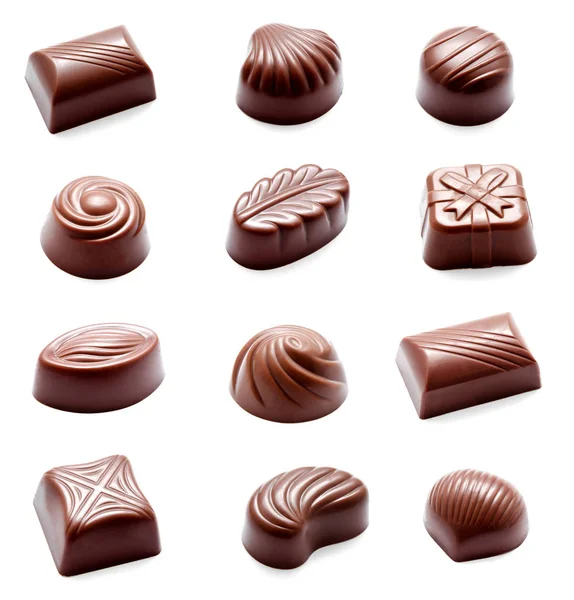Sammlung von Fotos Sortiment von Schokoladenbonbons Süßigkeiten — Stockfoto