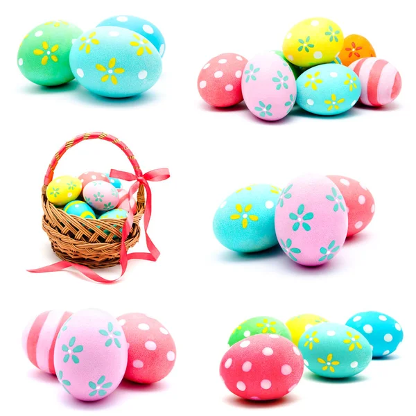 Collezione di foto perfette colorate uova di Pasqua fatte a mano — Foto Stock