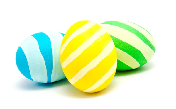 Three colorful handmade easter eggs isolated — Stock Photo, Image