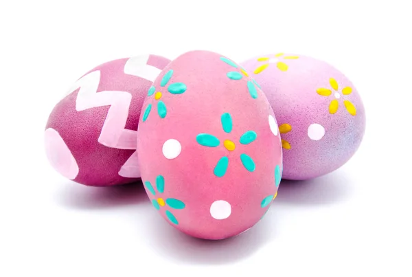 Három színes kézzel húsvéti tojás elszigetelt — Stock Fotó