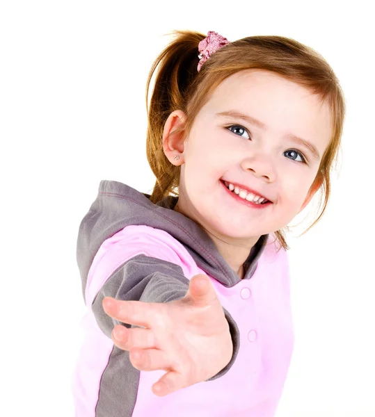 Retrato de sorrindo bonito menina dando uma mão — Fotografia de Stock