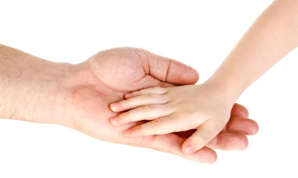 Mano de padre sosteniendo mano de niño aislada — Foto de Stock