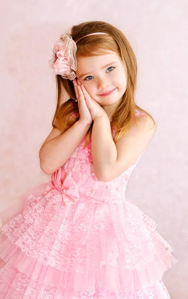 Portrait of adorable smiling little girl in princess dress — Stock Photo, Image