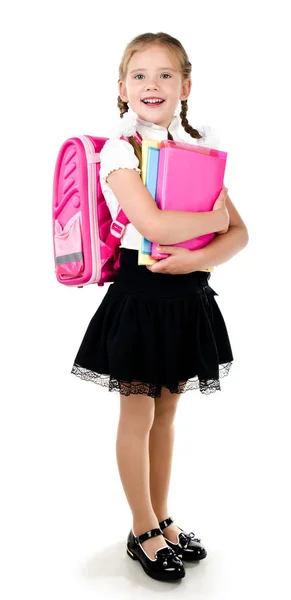 Porträt eines lächelnden Schulmädchens mit Rucksack — Stockfoto