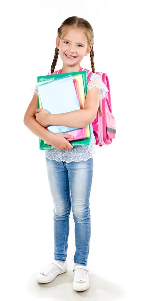 Portrait d'écolière souriante avec sac à dos — Photo